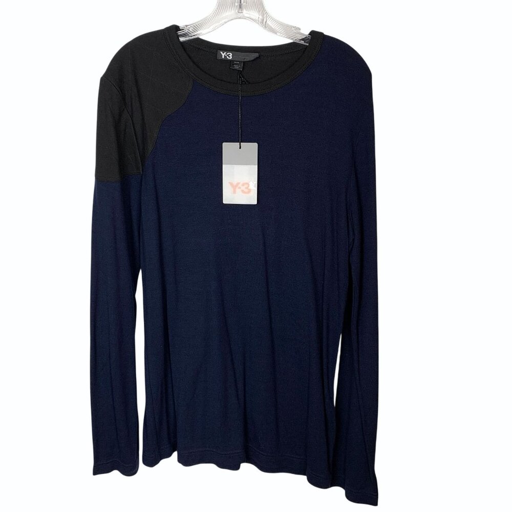 Y-3 Yohji Yamamoto x Adidas Mens Navy & Black L/S T Shirt Shoulder Patch Medium